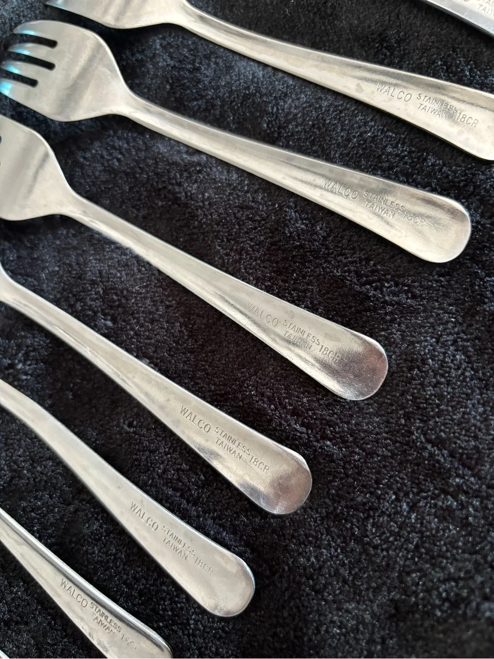 VTG WALCO Stainless Steel Taiwan Flatware 9 Piece Set- 7 Forks & 2 Spoons